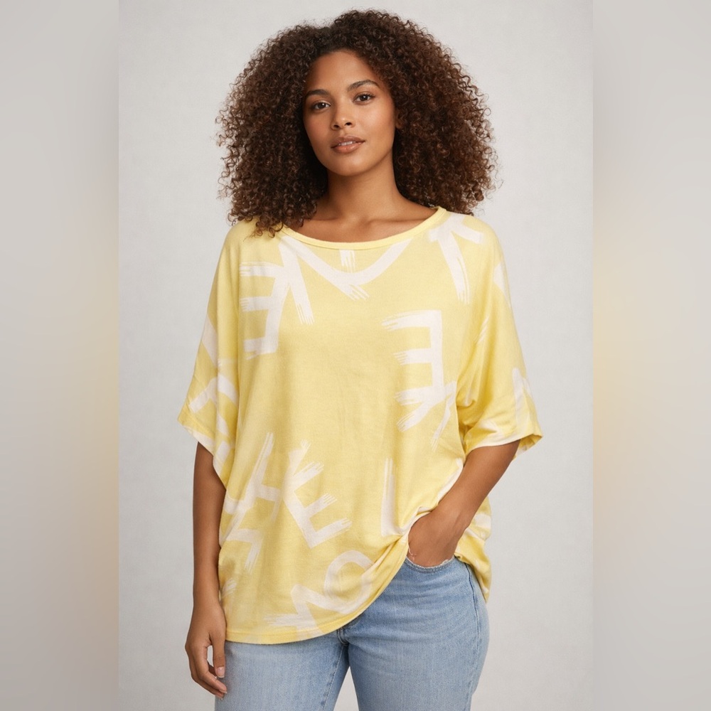 NWT Beyond Capri Made in Italy Yellow Graphic Blouse